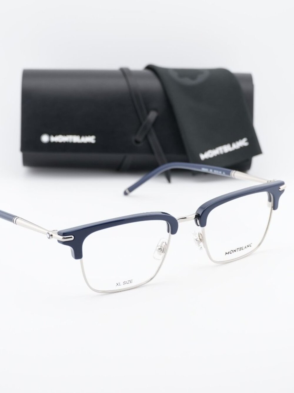 Montblanc MB0243O 002 Browline Eyeglasses 52mm – Blue / Silver